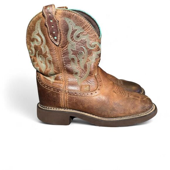 Justin Women’s Western Cowboy Boots Size 6.5 B Brown Leather Embroidered L9606 - Picture 1 of 8